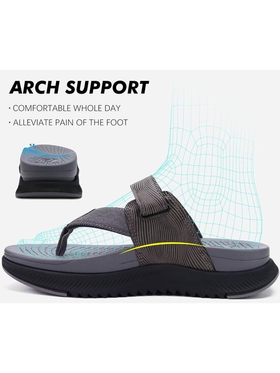 Men\'s Grey Orthopaedic Flip Flops Walking Sandals with Arch Support Sport